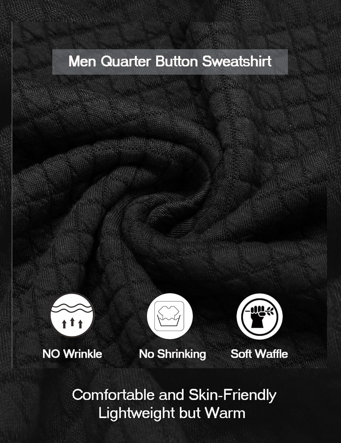 imageCOOFANDY Mens Quarter Pullover Quilted Sweatshirt Casual Knit Long Sleeve Mock Neck Sweater Waffle Collared PulloverBlack