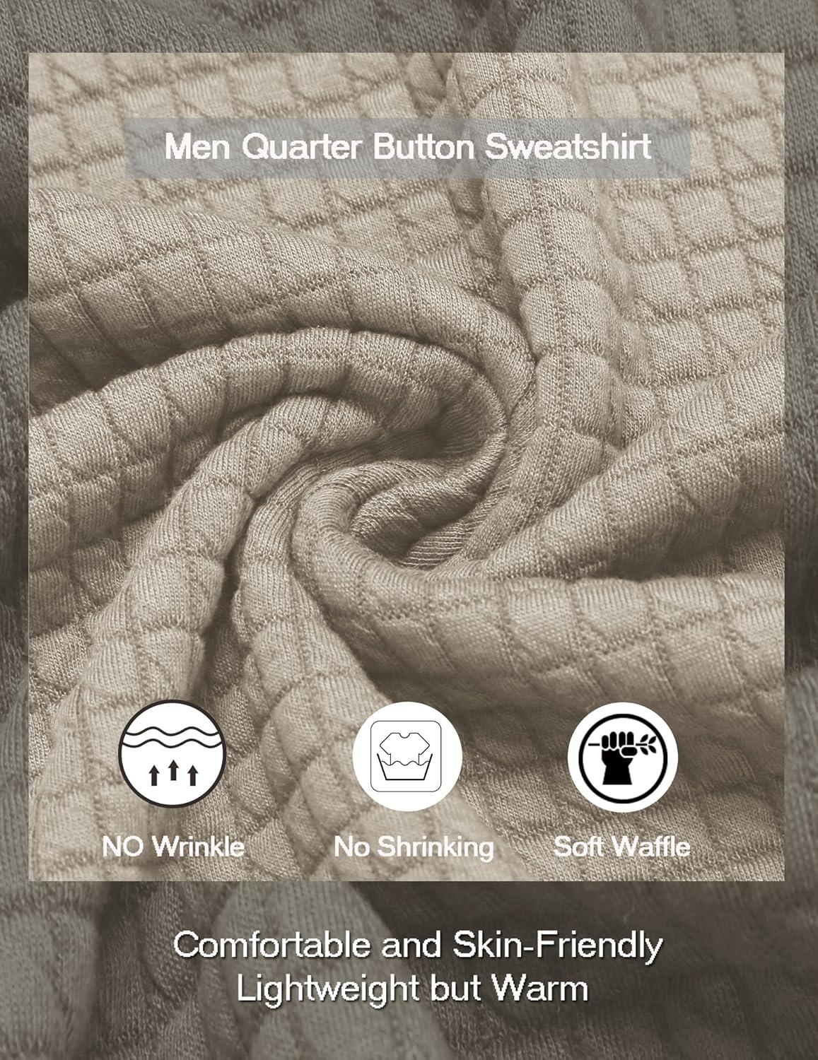 imageCOOFANDY Mens Quarter Pullover Quilted Sweatshirt Casual Knit Long Sleeve Mock Neck Sweater Waffle Collared PulloverKhaki