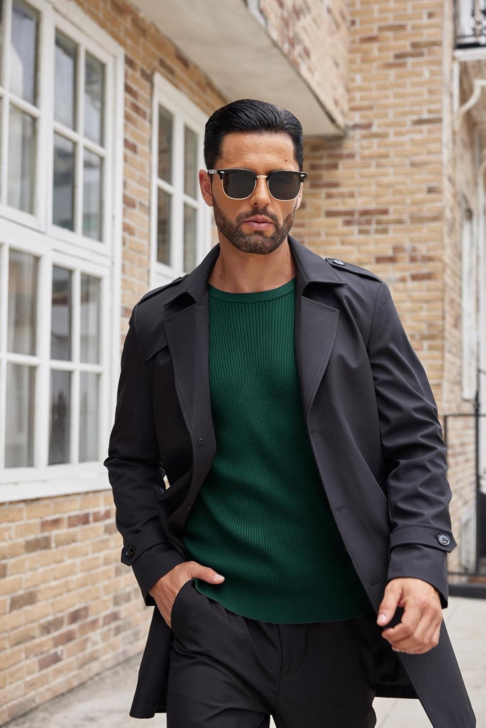 imageCOOFANDY Mens Ribbed Crewneck Sweater Long Sleeve Slim Fit Knitted Pullover SweaterGreen