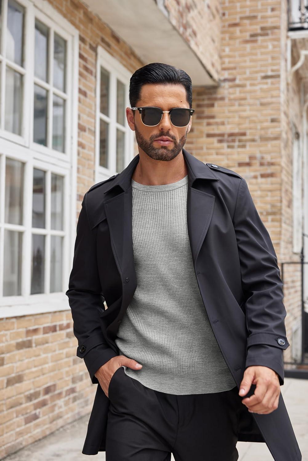 imageCOOFANDY Mens Ribbed Crewneck Sweater Long Sleeve Slim Fit Knitted Pullover SweaterLight Grey