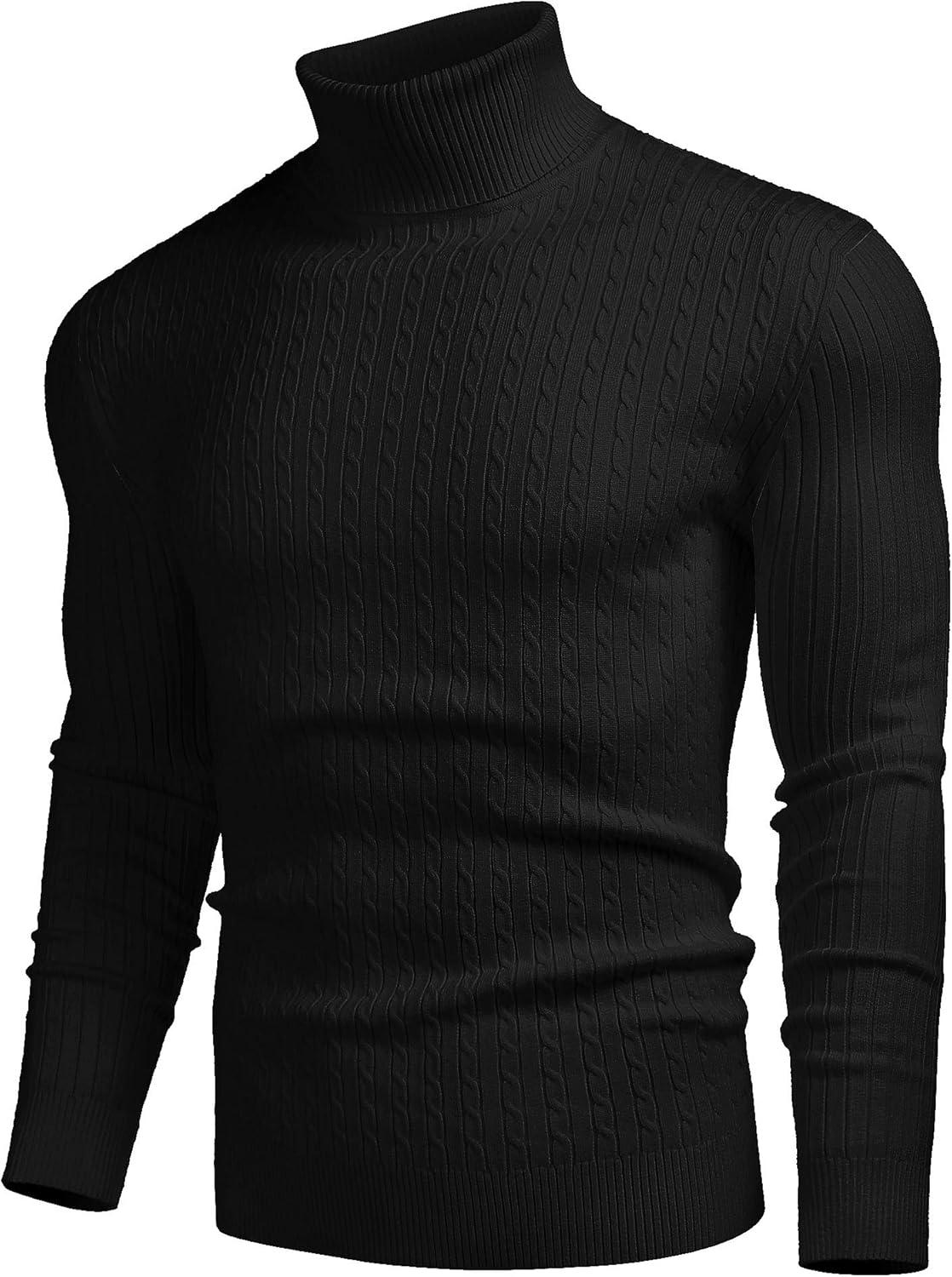 imageCOOFANDY Mens Ribbed Slim Fit Knitted Pullover Casual Turtleneck Sweater01black