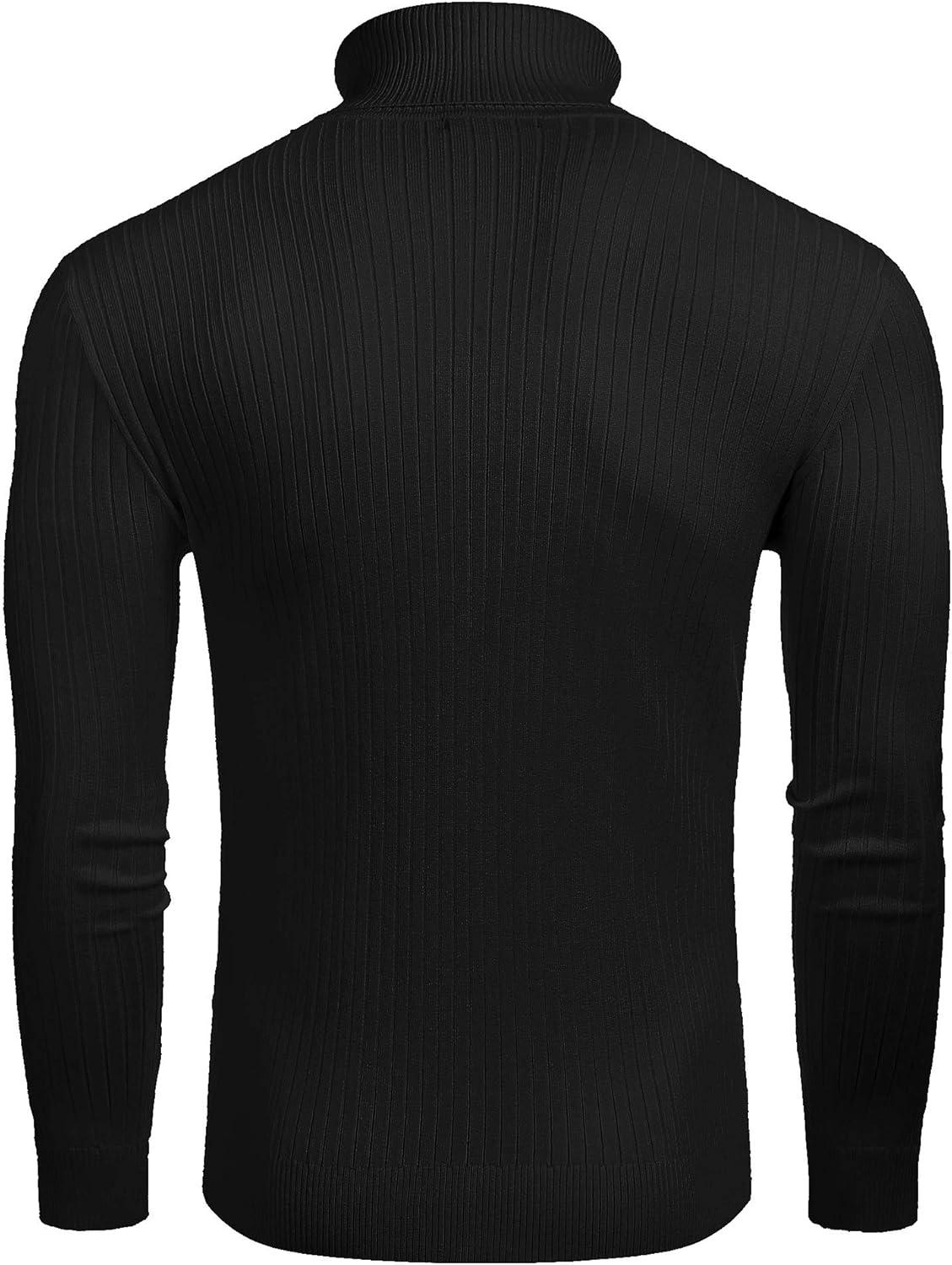 imageCOOFANDY Mens Ribbed Slim Fit Knitted Pullover Casual Turtleneck Sweater01black