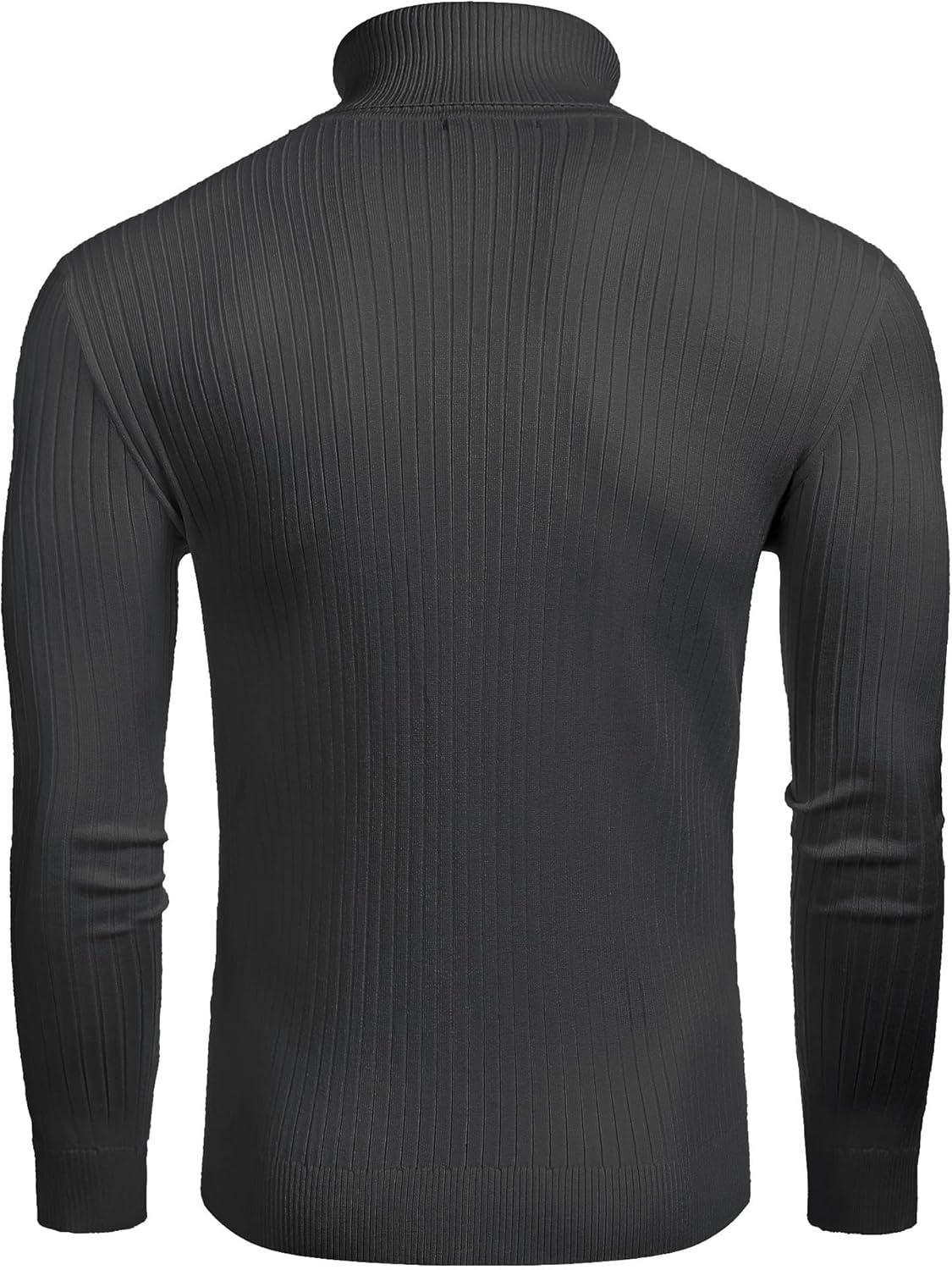 imageCOOFANDY Mens Ribbed Slim Fit Knitted Pullover Casual Turtleneck SweaterDark Grey