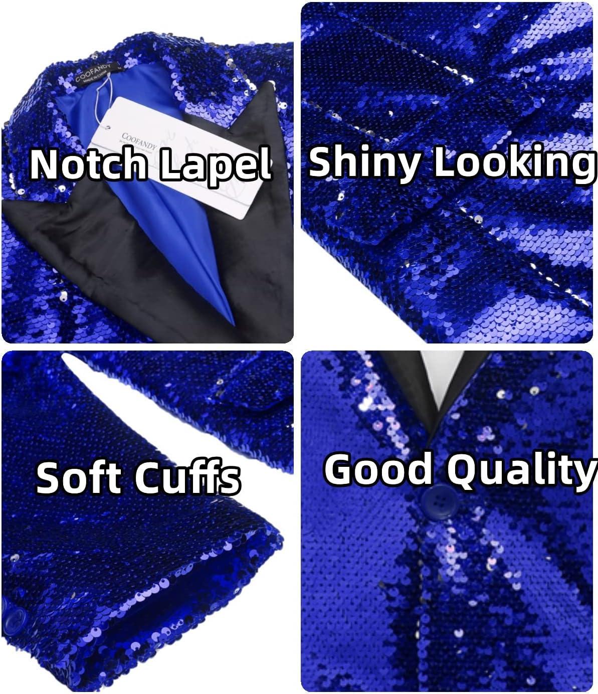 imageCOOFANDY Mens Sequin Blazer Tuxedo Party Prom Wedding Tuxedo One Button JacketNavy Blue