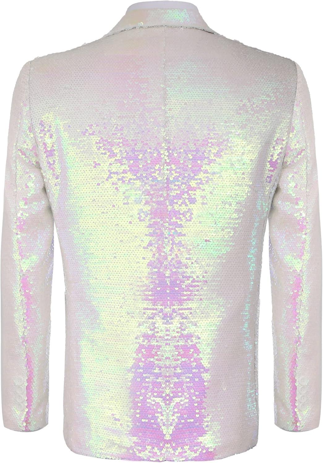 imageCOOFANDY Mens Sequin Blazer Tuxedo Party Prom Wedding Tuxedo One Button JacketPinkwhite
