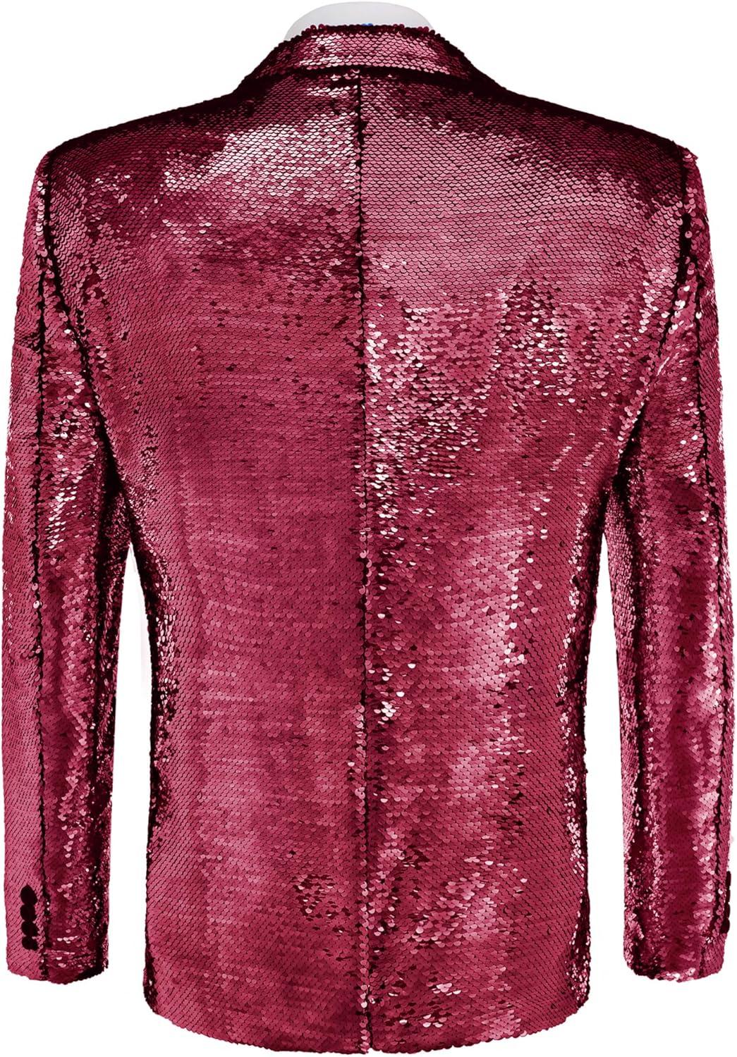 imageCOOFANDY Mens Sequin Blazer Tuxedo Party Prom Wedding Tuxedo One Button JacketRose Pink
