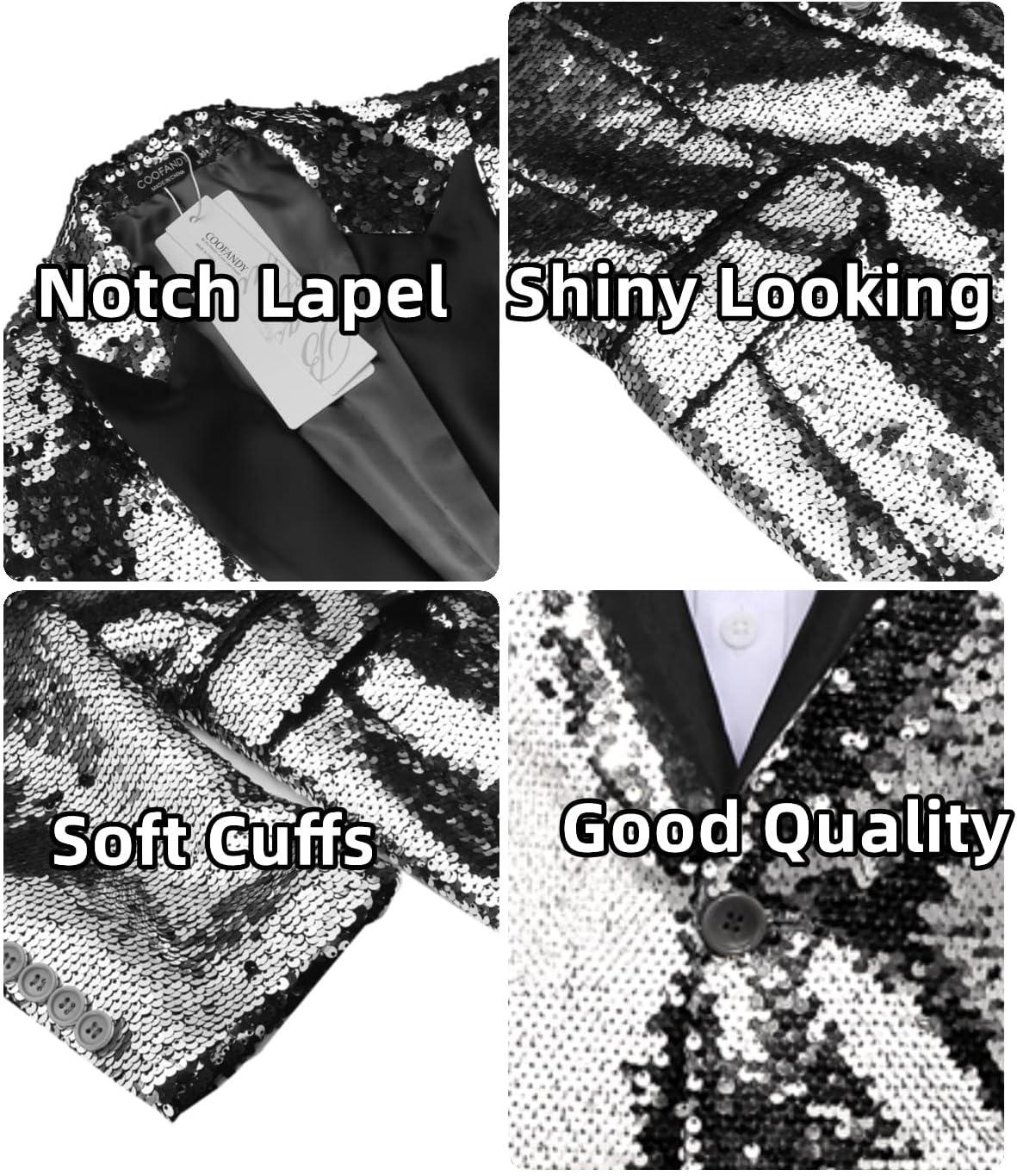 imageCOOFANDY Mens Sequin Blazer Tuxedo Party Prom Wedding Tuxedo One Button JacketSilver Grey