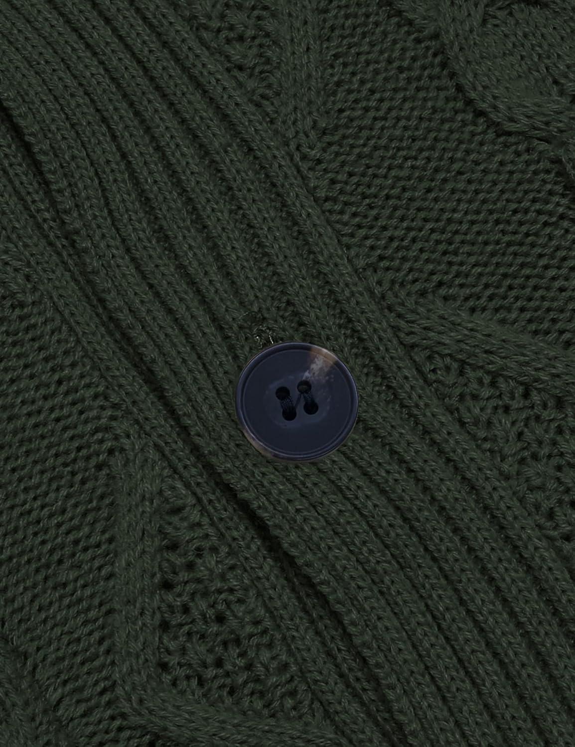 imageCOOFANDY Mens Shawl Collar Cardigan Sweater Slim Fit Button Down Cable Knitted Sweater with PocketsArmy Green