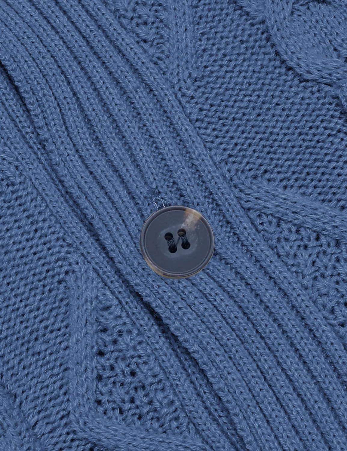 imageCOOFANDY Mens Shawl Collar Cardigan Sweater Slim Fit Button Down Cable Knitted Sweater with PocketsDenim Blue