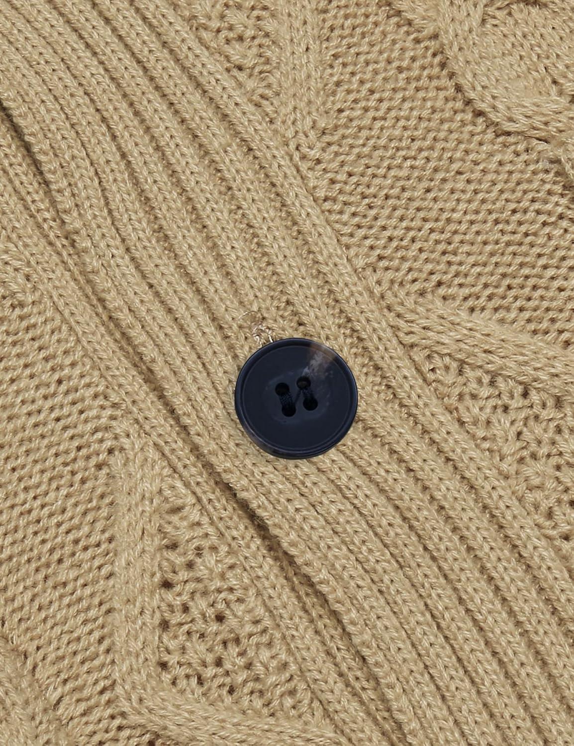 imageCOOFANDY Mens Shawl Collar Cardigan Sweater Slim Fit Button Down Cable Knitted Sweater with PocketsKhaki