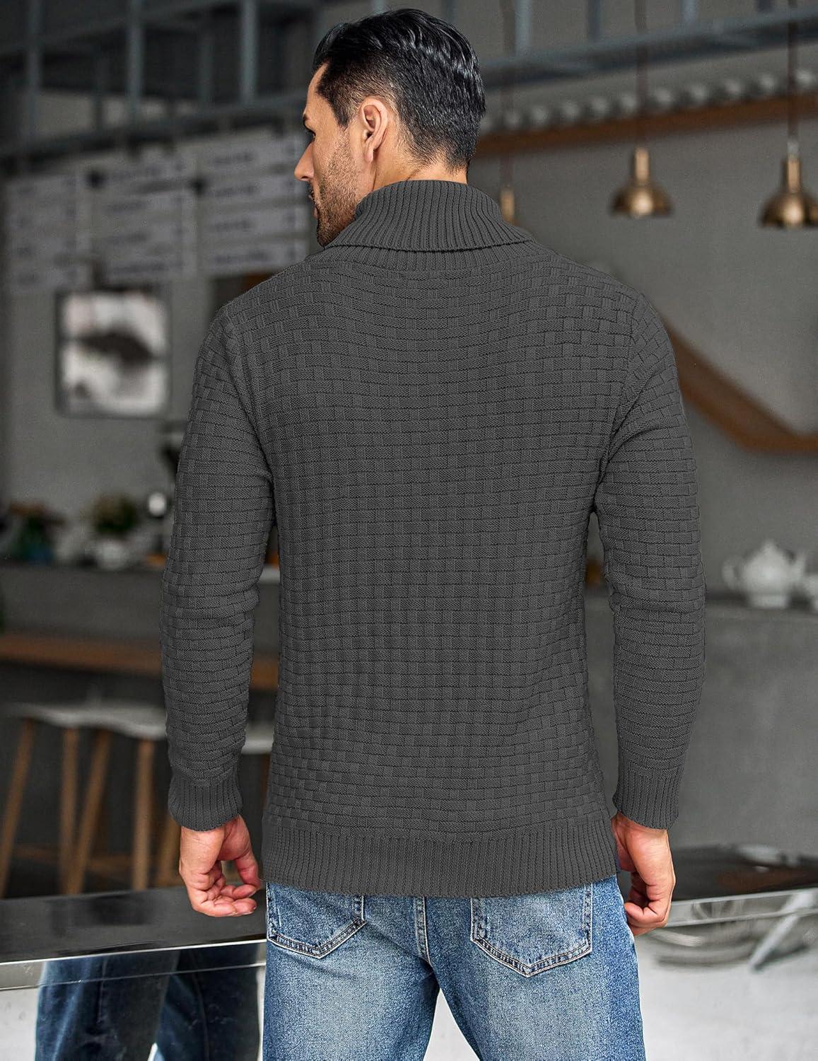 imageCOOFANDY Mens Shawl Collar Pullover Sweater Casual Slim Fit Button Textured Knit SweatersDark Grey