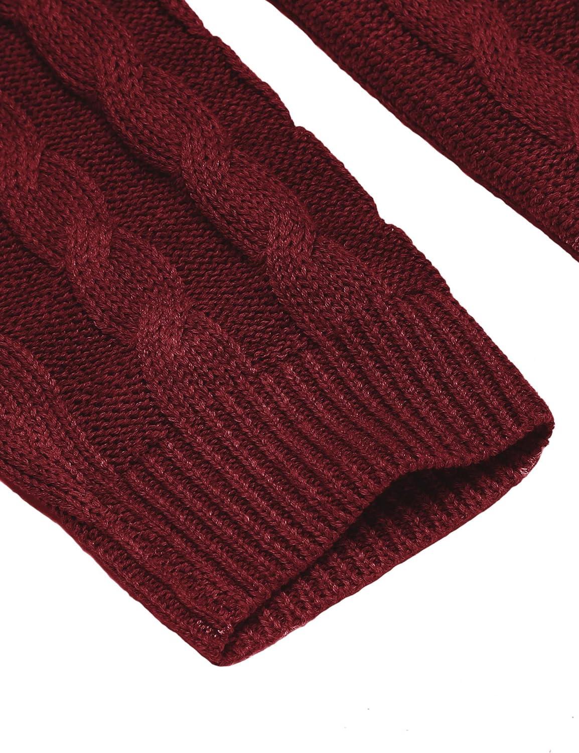 imageCOOFANDY Mens Shawl Collar Pullover Sweater Slim Fit Casual Button Cable Knit Sweaters1wine Red