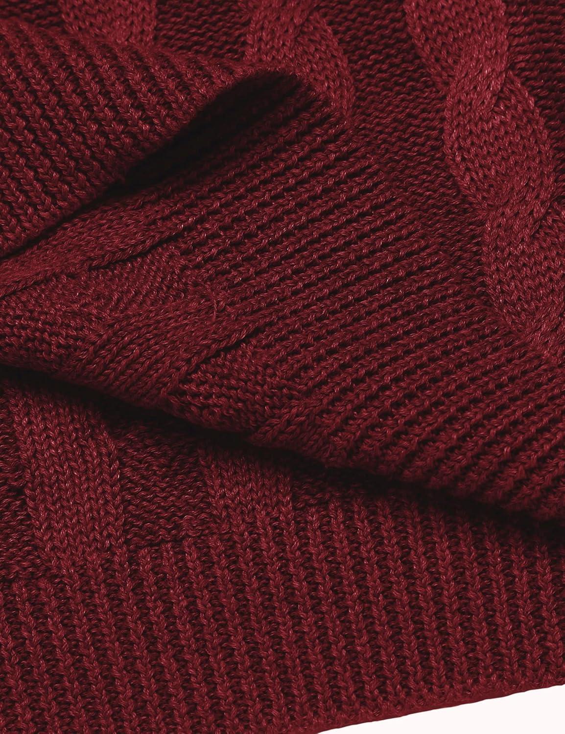 imageCOOFANDY Mens Shawl Collar Pullover Sweater Slim Fit Casual Button Cable Knit Sweaters1wine Red