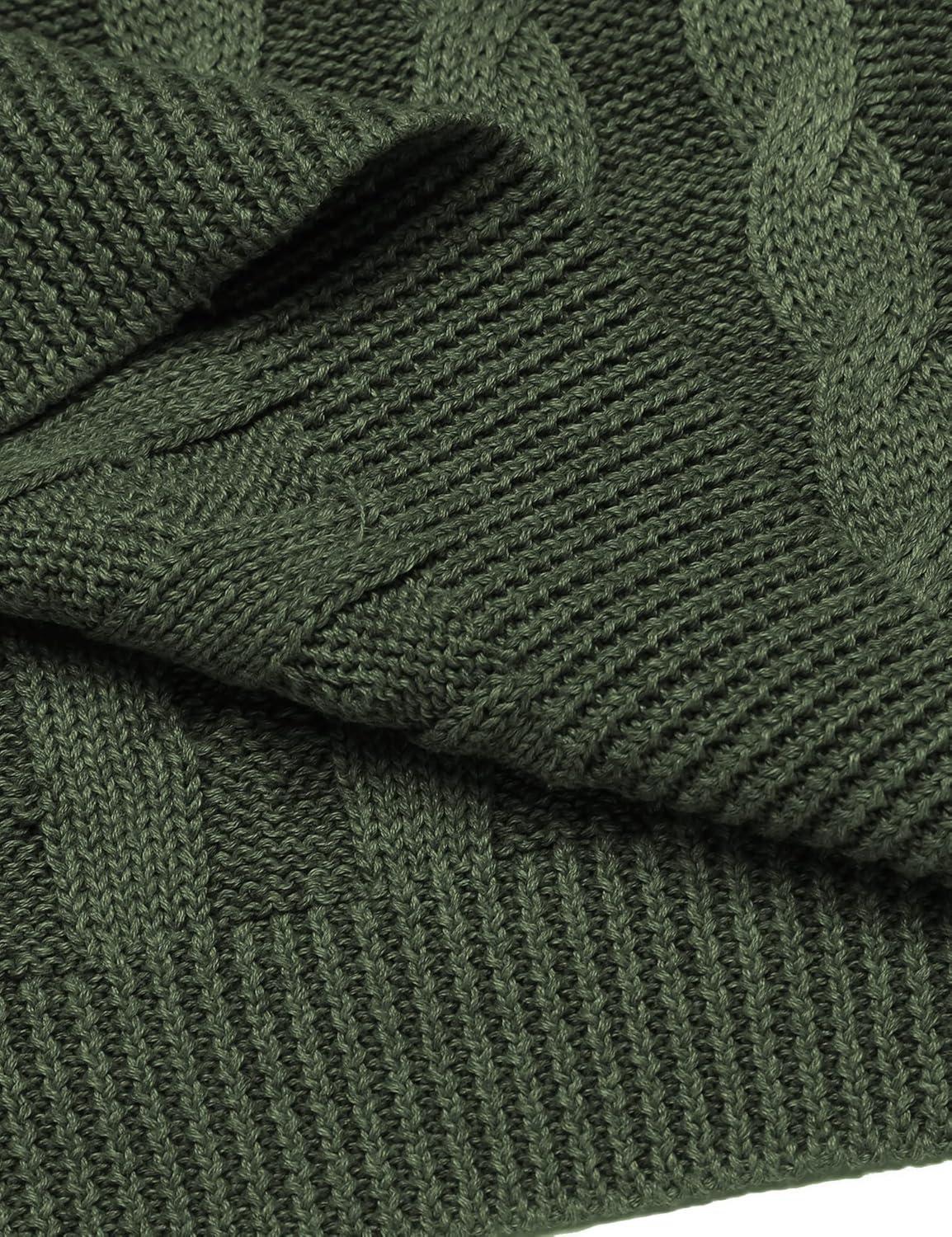 imageCOOFANDY Mens Shawl Collar Pullover Sweater Slim Fit Casual Button Cable Knit SweatersArmy Green