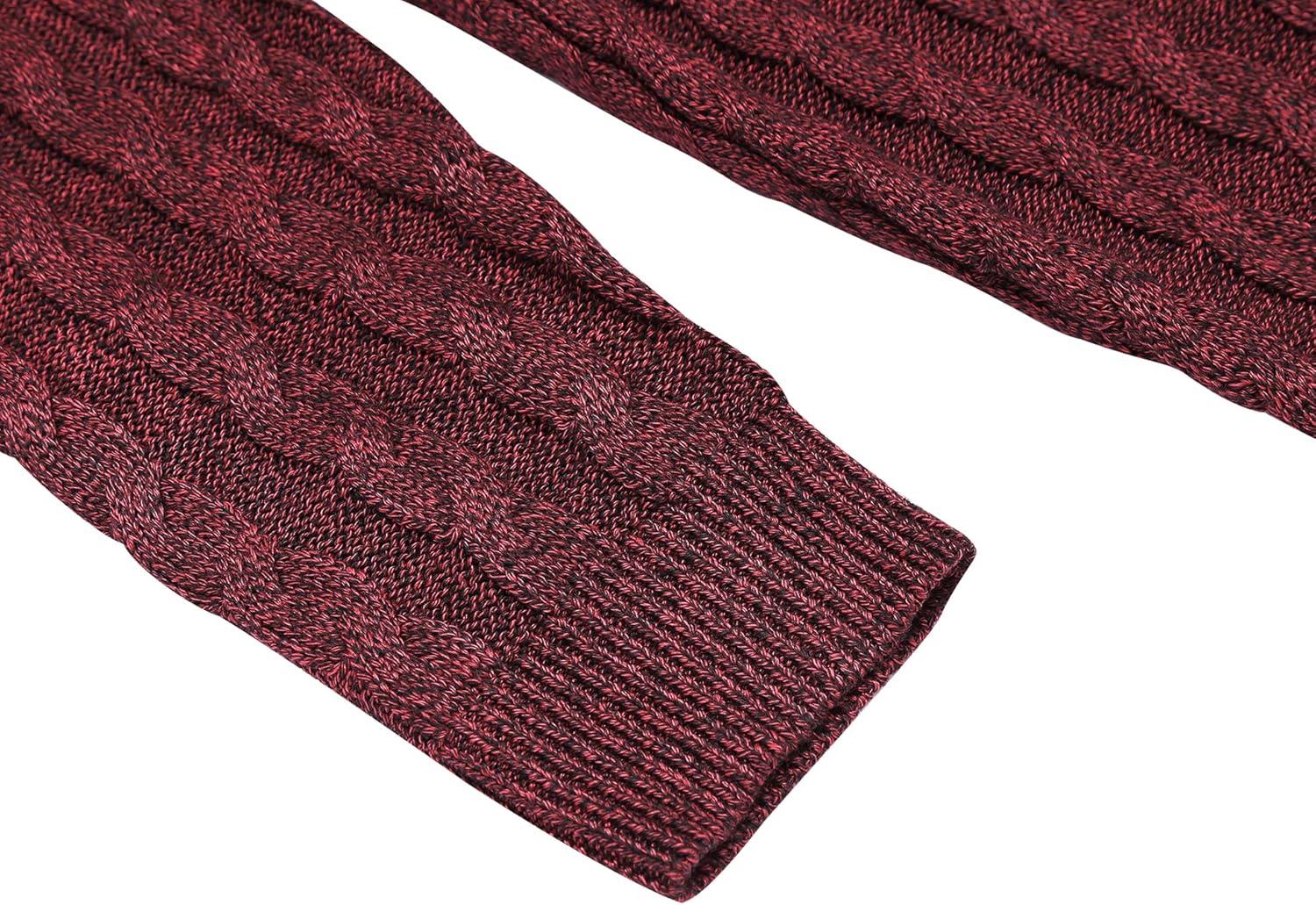 imageCOOFANDY Mens Shawl Collar Pullover Sweater Slim Fit Casual Button Cable Knit SweatersBurgundy