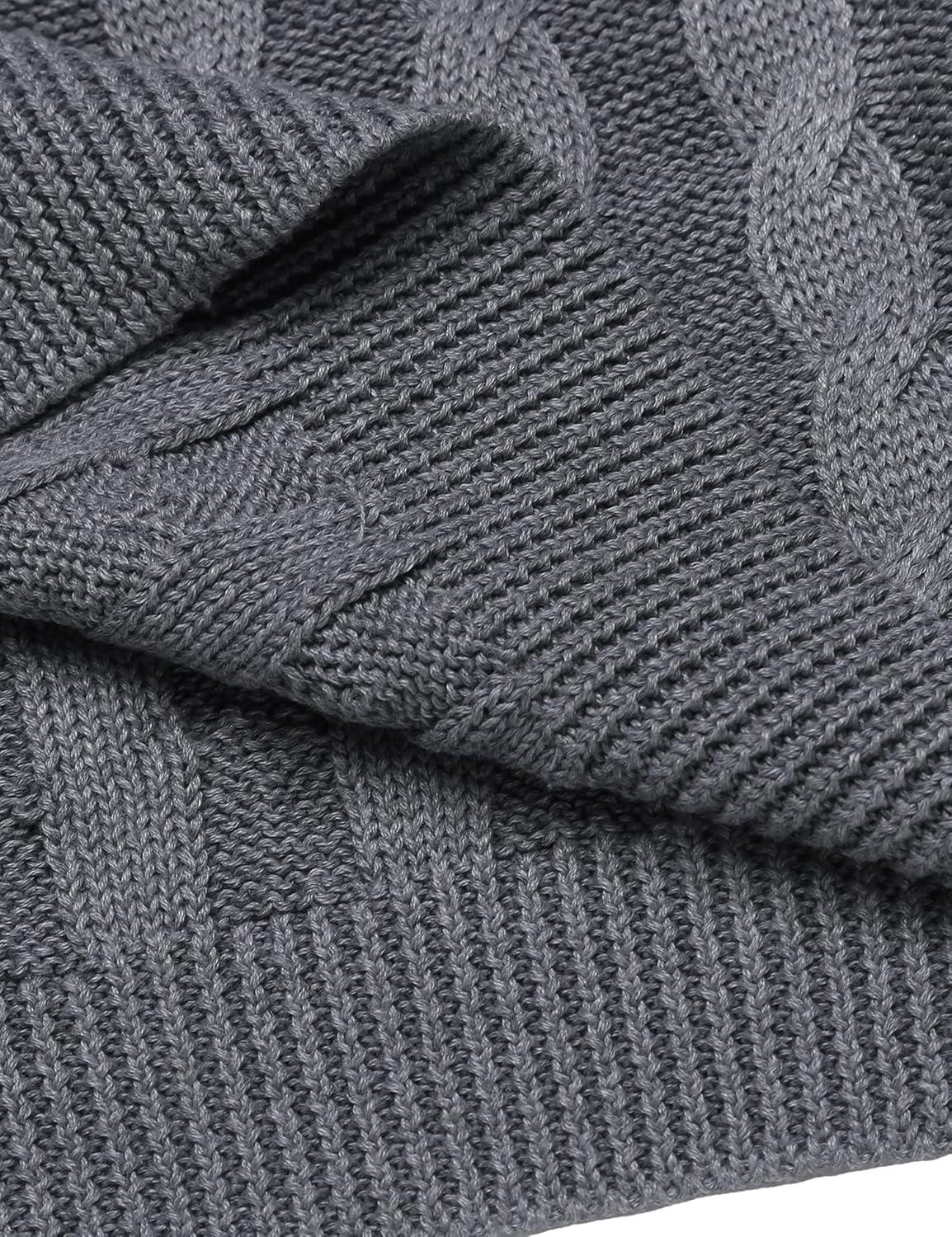 imageCOOFANDY Mens Shawl Collar Pullover Sweater Slim Fit Casual Button Cable Knit SweatersGrey