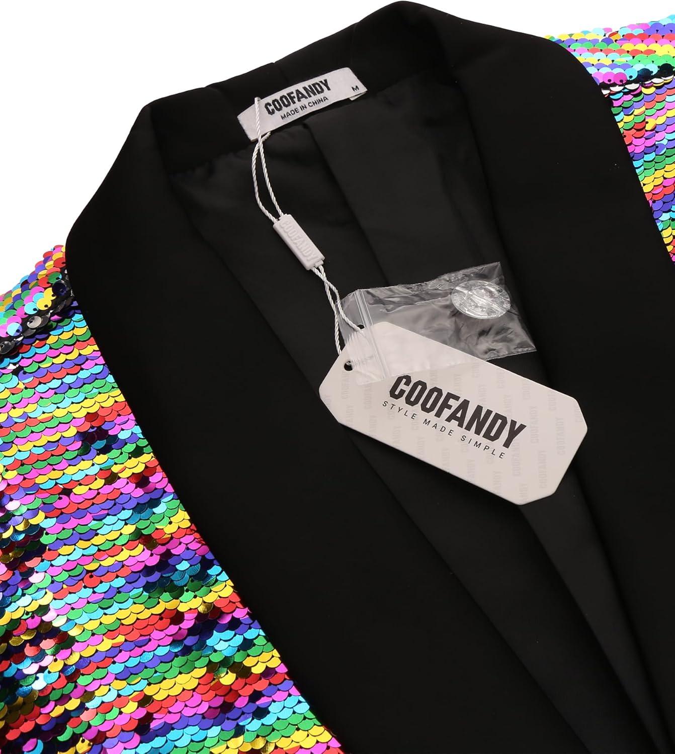 imageCOOFANDY Mens Shiny Sequin Blazer Tuxedo Party Dinner Prom One Button Suit JacketPat3