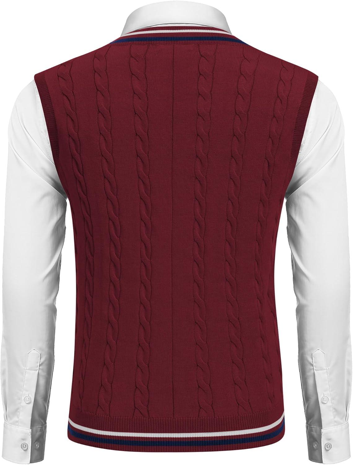 imageCOOFANDY Mens Sleeveless V Neck Pullover Sweater Slim Fit Casual Argyle Sweater VestDark Red