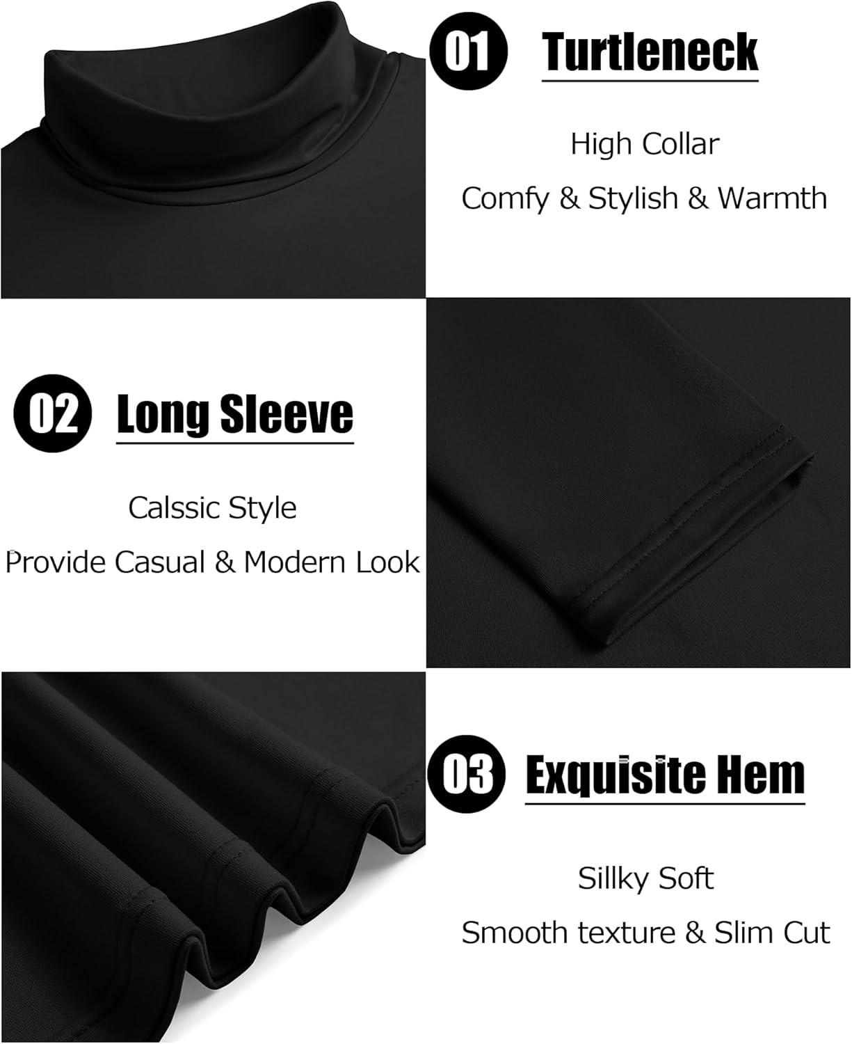 imageCOOFANDY Mens Slim Fit Basic Turtleneck TShirt Long Sleeve Solid T Shirts Casual Knit Pullover Thermal Tops2 Packblacklight Grey