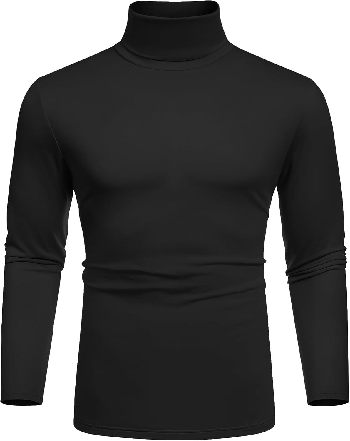 imageCOOFANDY Mens Slim Fit Basic Turtleneck TShirt Long Sleeve Solid T Shirts Casual Knit Pullover Thermal Tops2 Packblackwhite