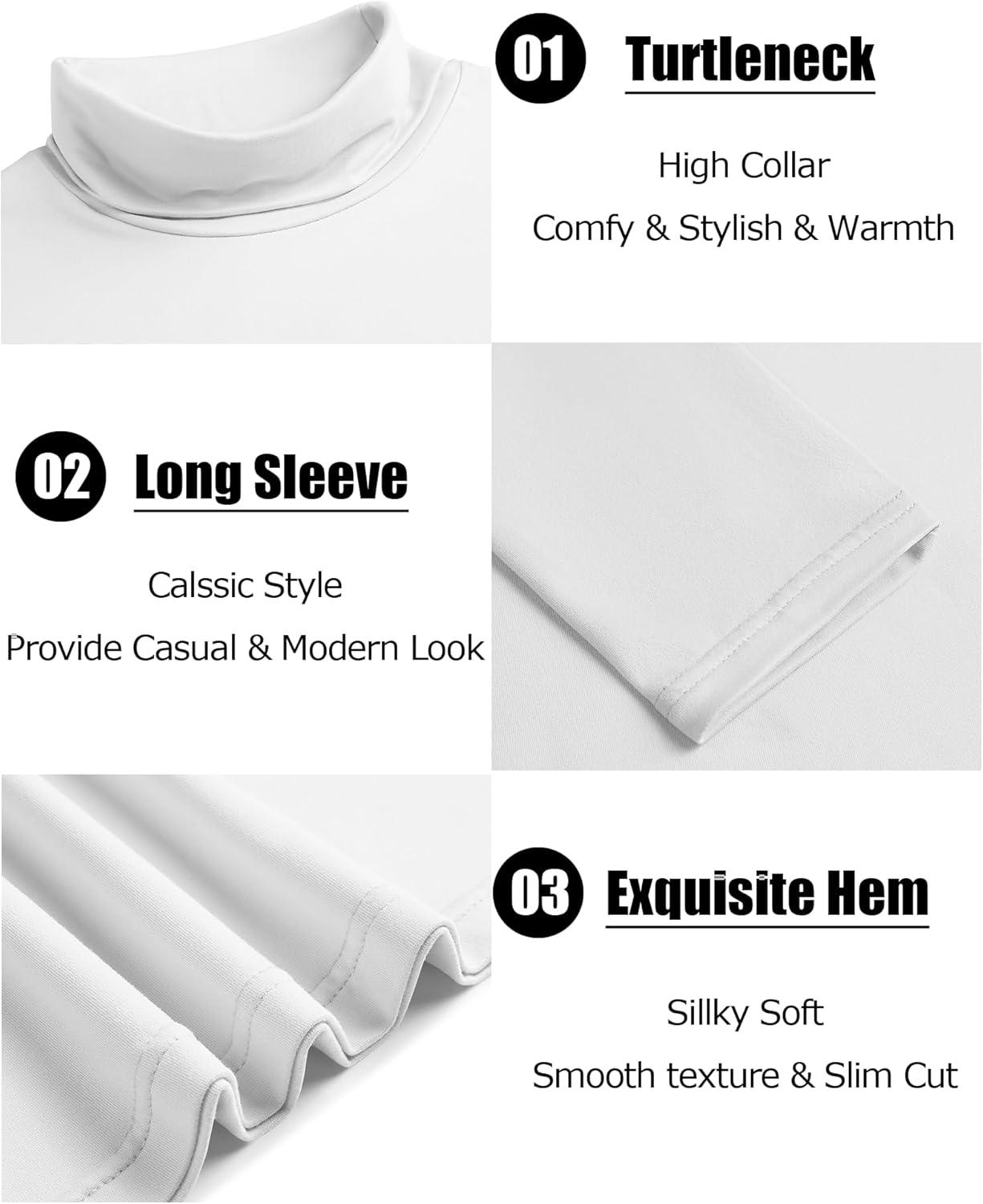 imageCOOFANDY Mens Slim Fit Basic Turtleneck TShirt Long Sleeve Solid T Shirts Casual Knit Pullover Thermal Tops2 Packblackwhite