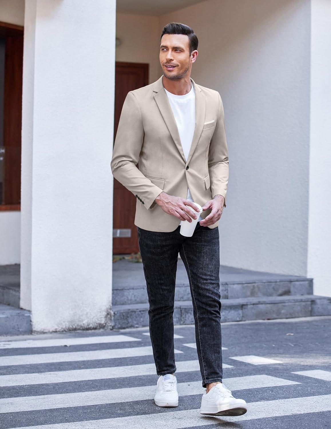 imageCOOFANDY Mens Slim Fit Casual Blazers Lightweight Sport Coats One Button Suit JacketsLight Grey