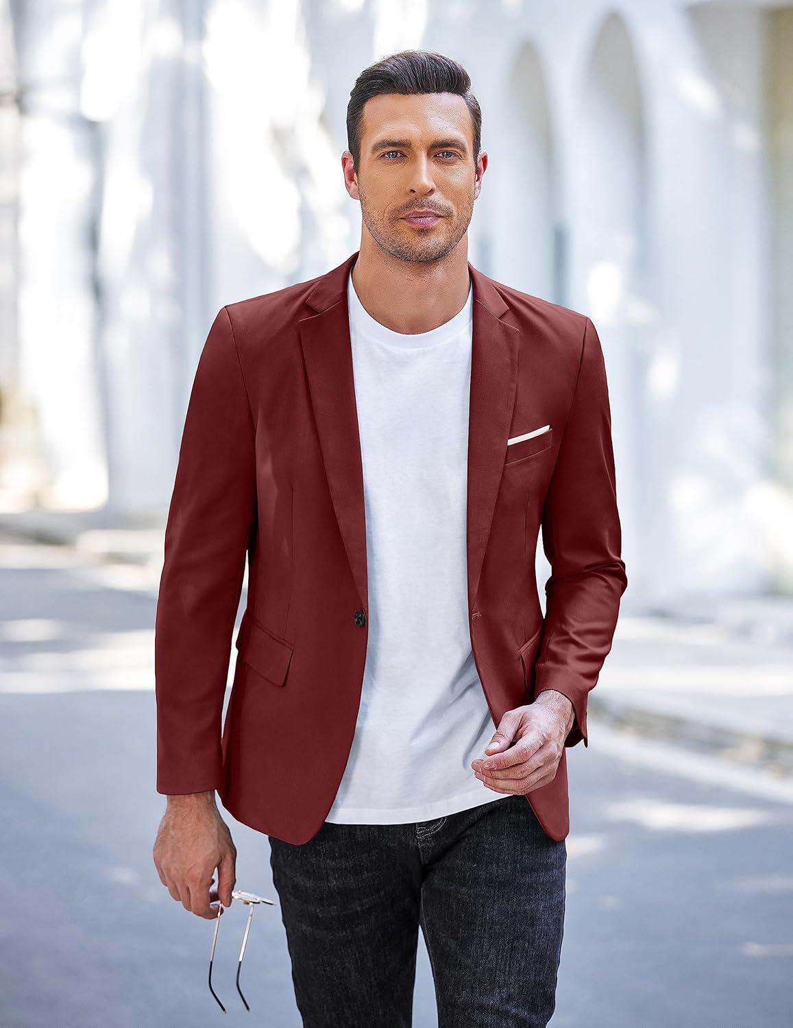 imageCOOFANDY Mens Slim Fit Casual Blazers Lightweight Sport Coats One Button Suit JacketsRed