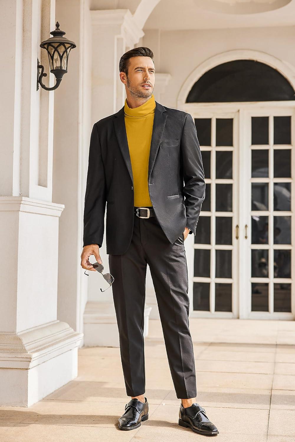 imageCOOFANDY Mens Slim Fit Mock Turtleneck Pullover Sweater Casual Basic Knitted Thermal SweatersYellow