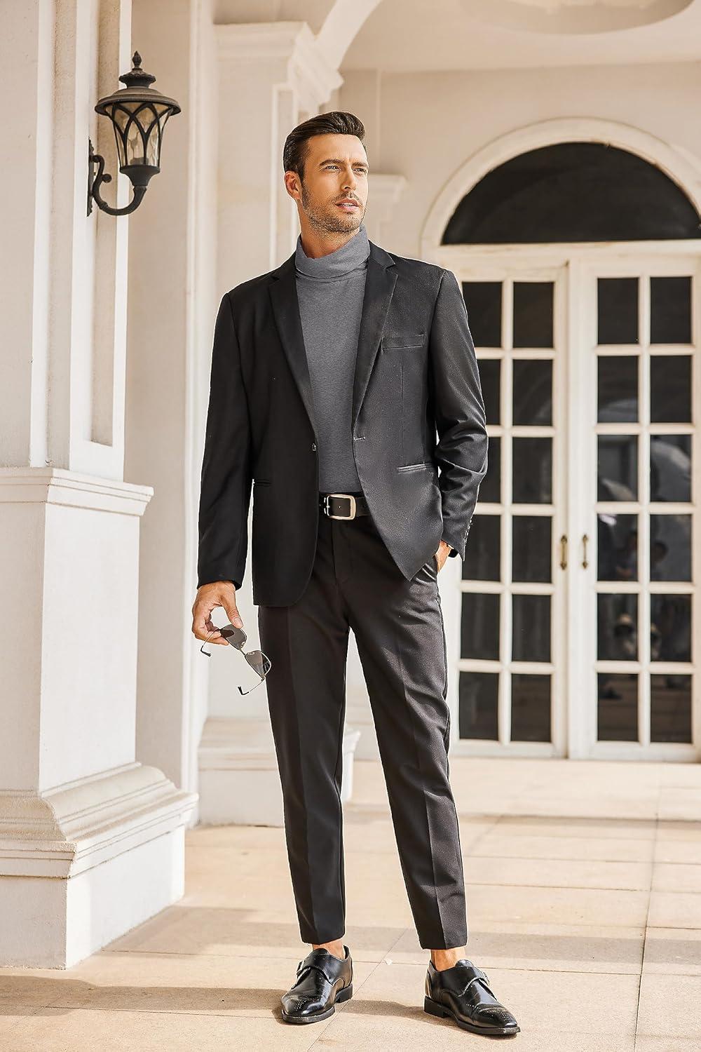 imageCOOFANDY Mens Slim Fit Turtleneck Cotton T Shirts Casual Long Sleeve Basic Tops Lightweight Pullover SweaterGrey