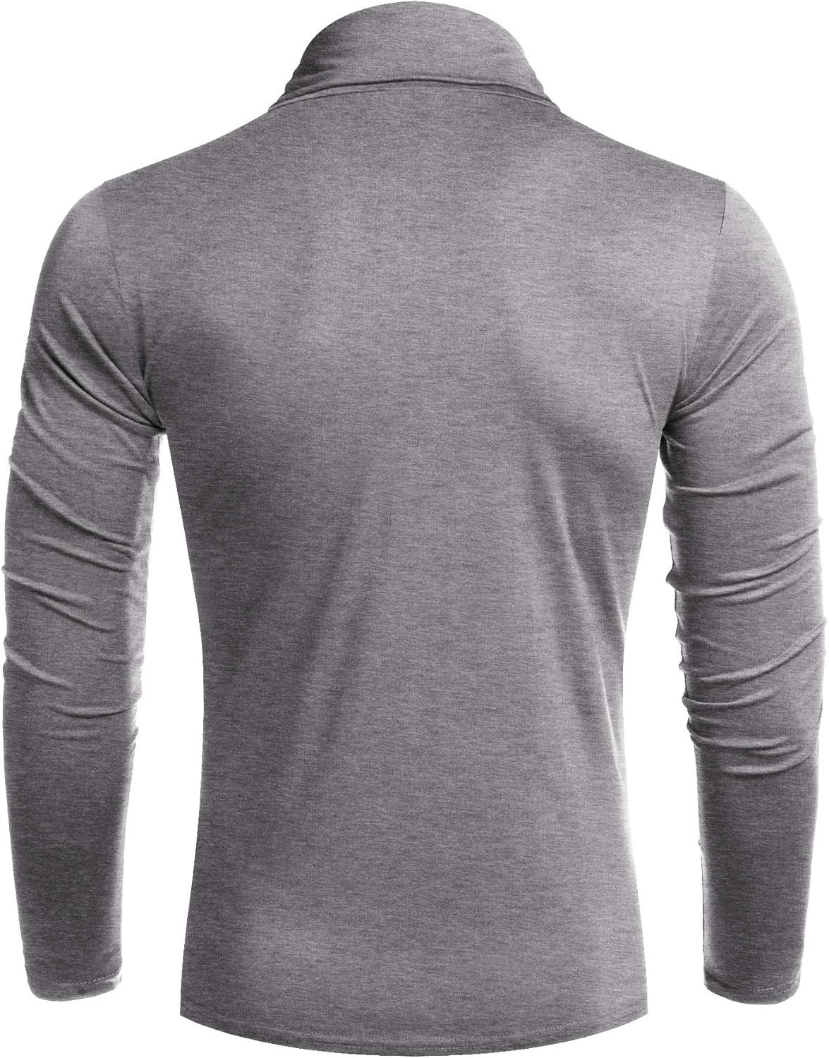 imageCOOFANDY Mens Slim Fit Turtleneck Cotton T Shirts Casual Long Sleeve Basic Tops Lightweight Pullover SweaterGrey