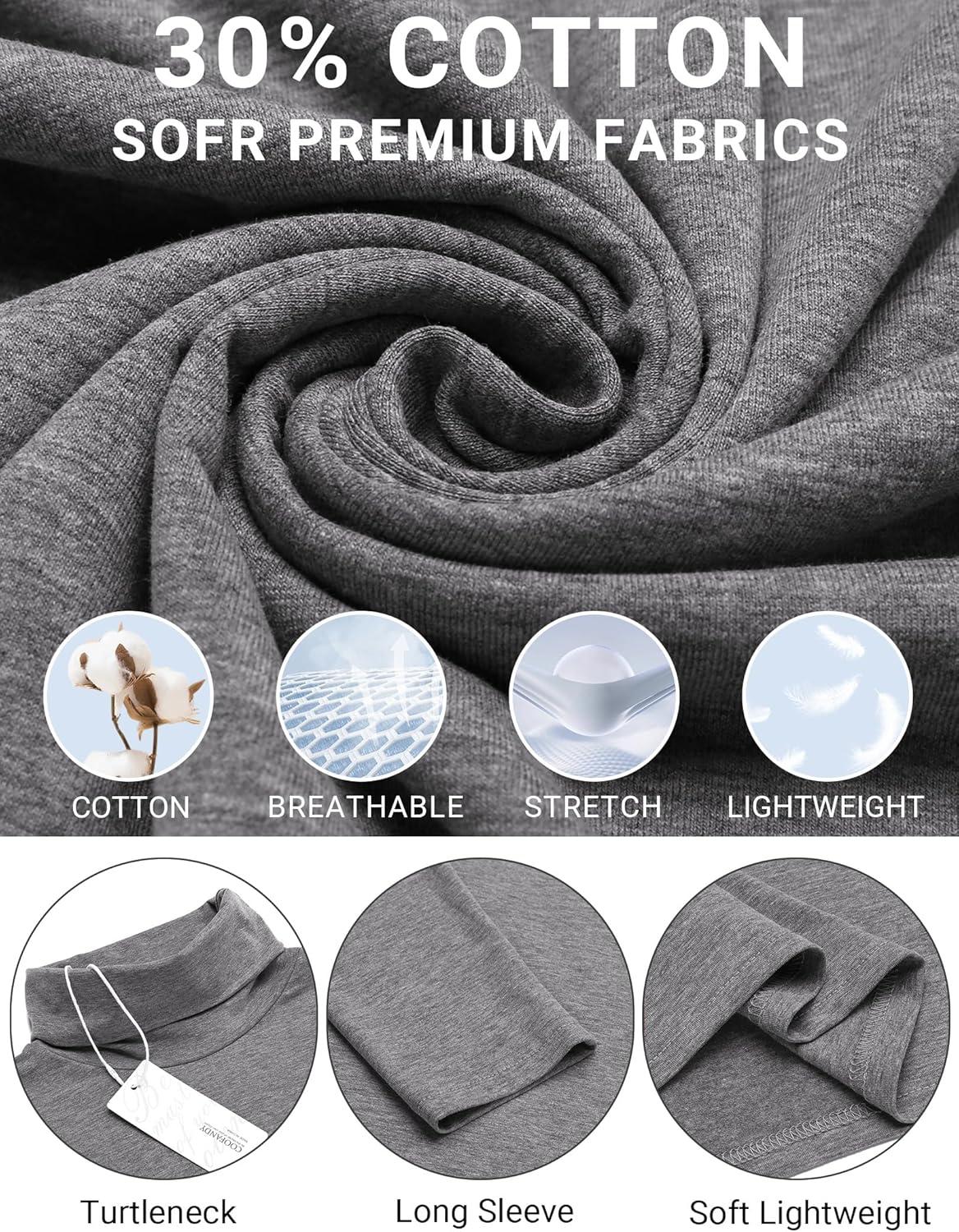 imageCOOFANDY Mens Slim Fit Turtleneck Cotton T Shirts Casual Long Sleeve Basic Tops Lightweight Pullover SweaterGrey