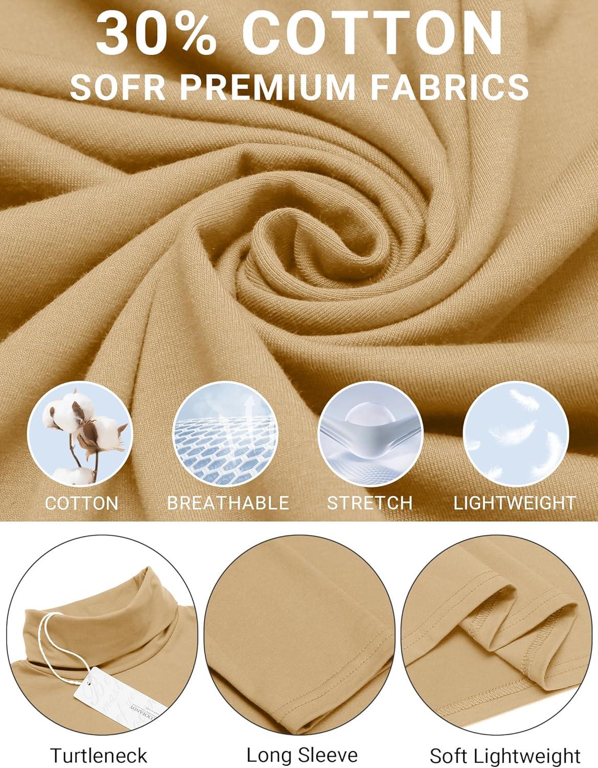 imageCOOFANDY Mens Slim Fit Turtleneck Cotton T Shirts Casual Long Sleeve Basic Tops Lightweight Pullover SweaterKhaki