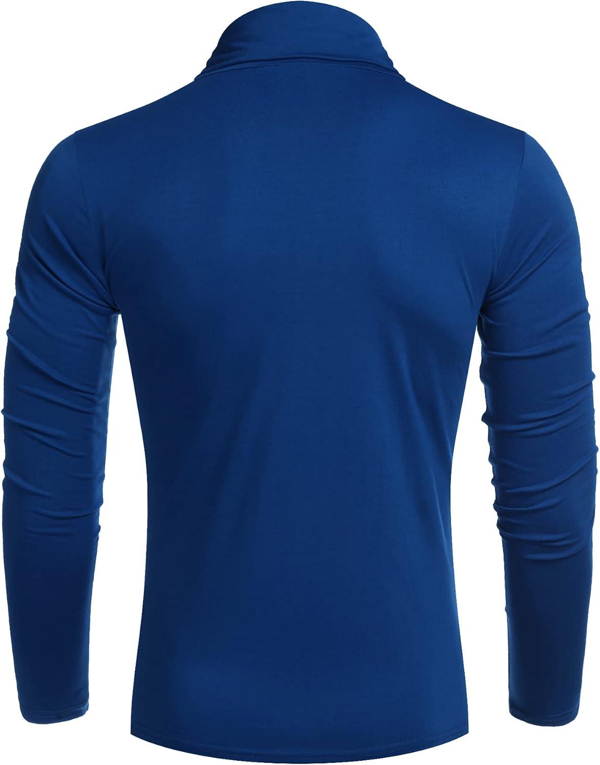 imageCOOFANDY Mens Slim Fit Turtleneck Cotton T Shirts Casual Long Sleeve Basic Tops Lightweight Pullover SweaterRoyal Blue
