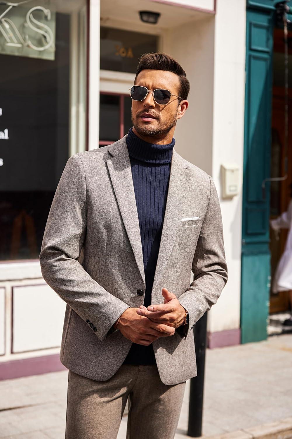 imageCOOFANDY Mens Slim Fit Turtleneck Sweater Casual Pullover Sweater Lightweight Ribbed SweaterNavy Blue