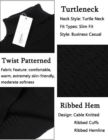 imageCOOFANDY Mens Slim Fit Turtleneck Sweater Casual Twist Patterned Pullover Knitted Sweaters01black