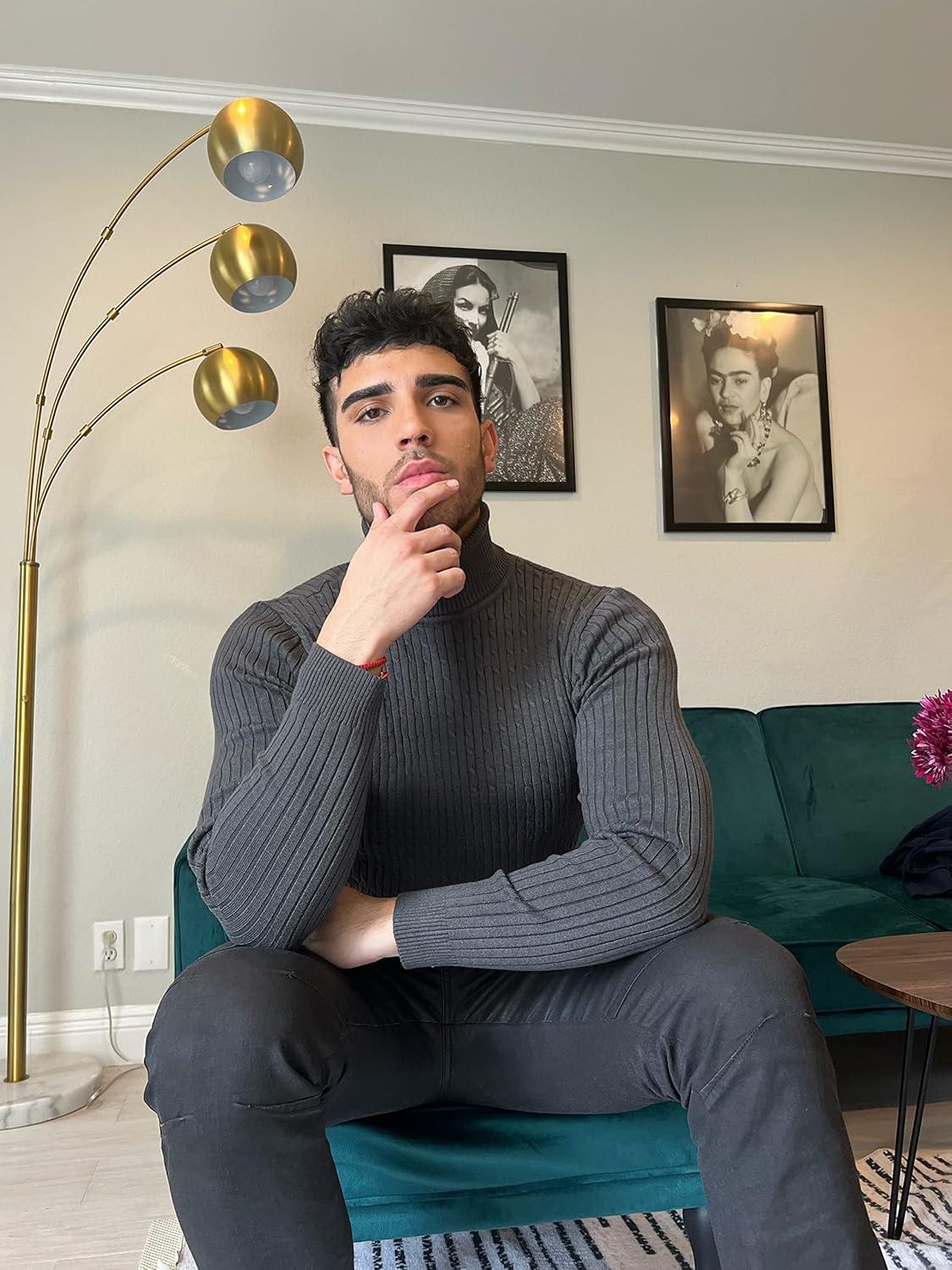 imageCOOFANDY Mens Slim Fit Turtleneck Sweater Casual Twist Patterned Pullover Knitted SweatersDark Grey