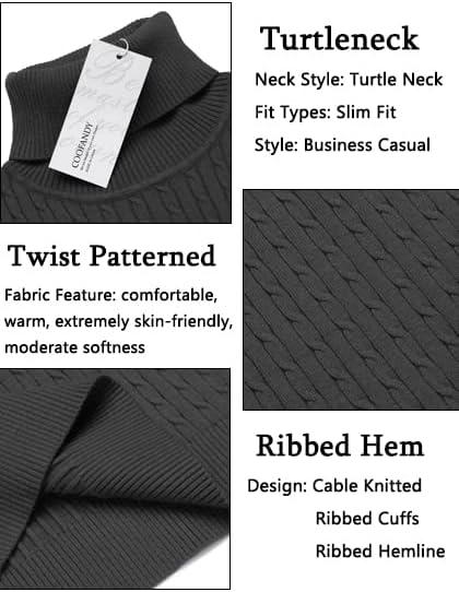 imageCOOFANDY Mens Slim Fit Turtleneck Sweater Casual Twist Patterned Pullover Knitted SweatersDark Grey