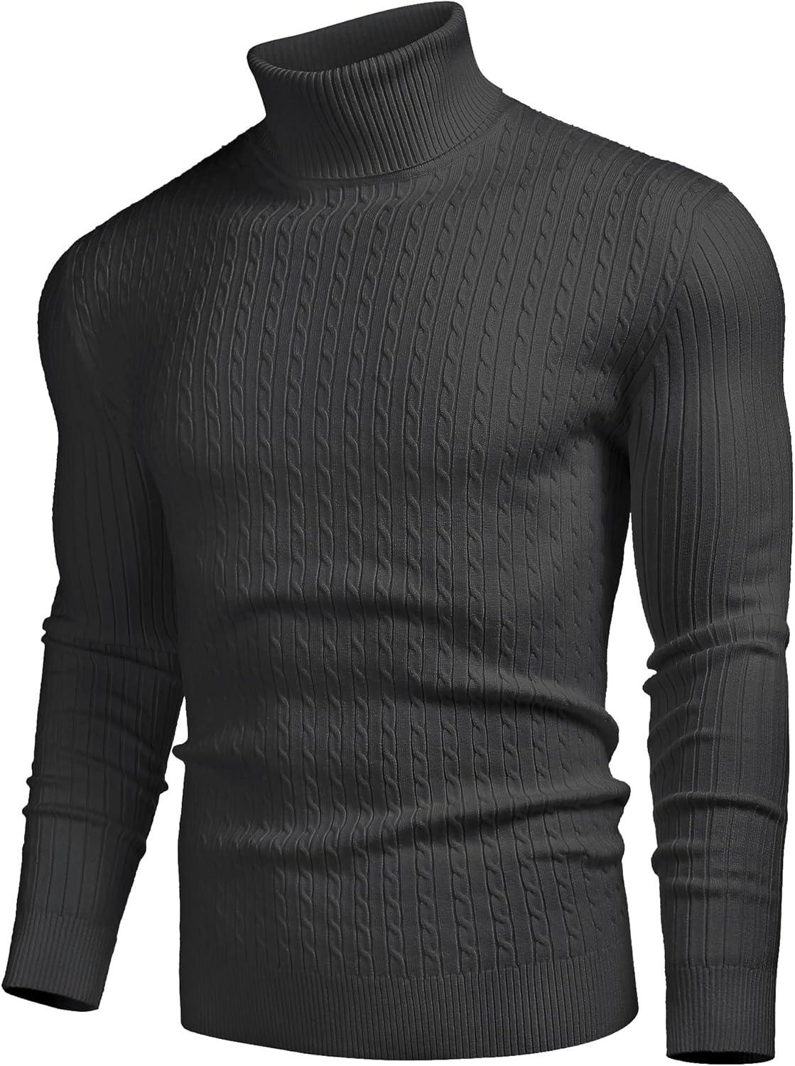 imageCOOFANDY Mens Slim Fit Turtleneck Sweater Casual Twist Patterned Pullover Knitted SweatersDark Grey