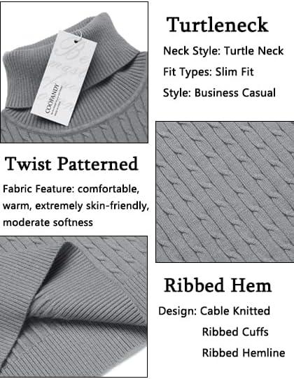 imageCOOFANDY Mens Slim Fit Turtleneck Sweater Casual Twist Patterned Pullover Knitted SweatersGrey