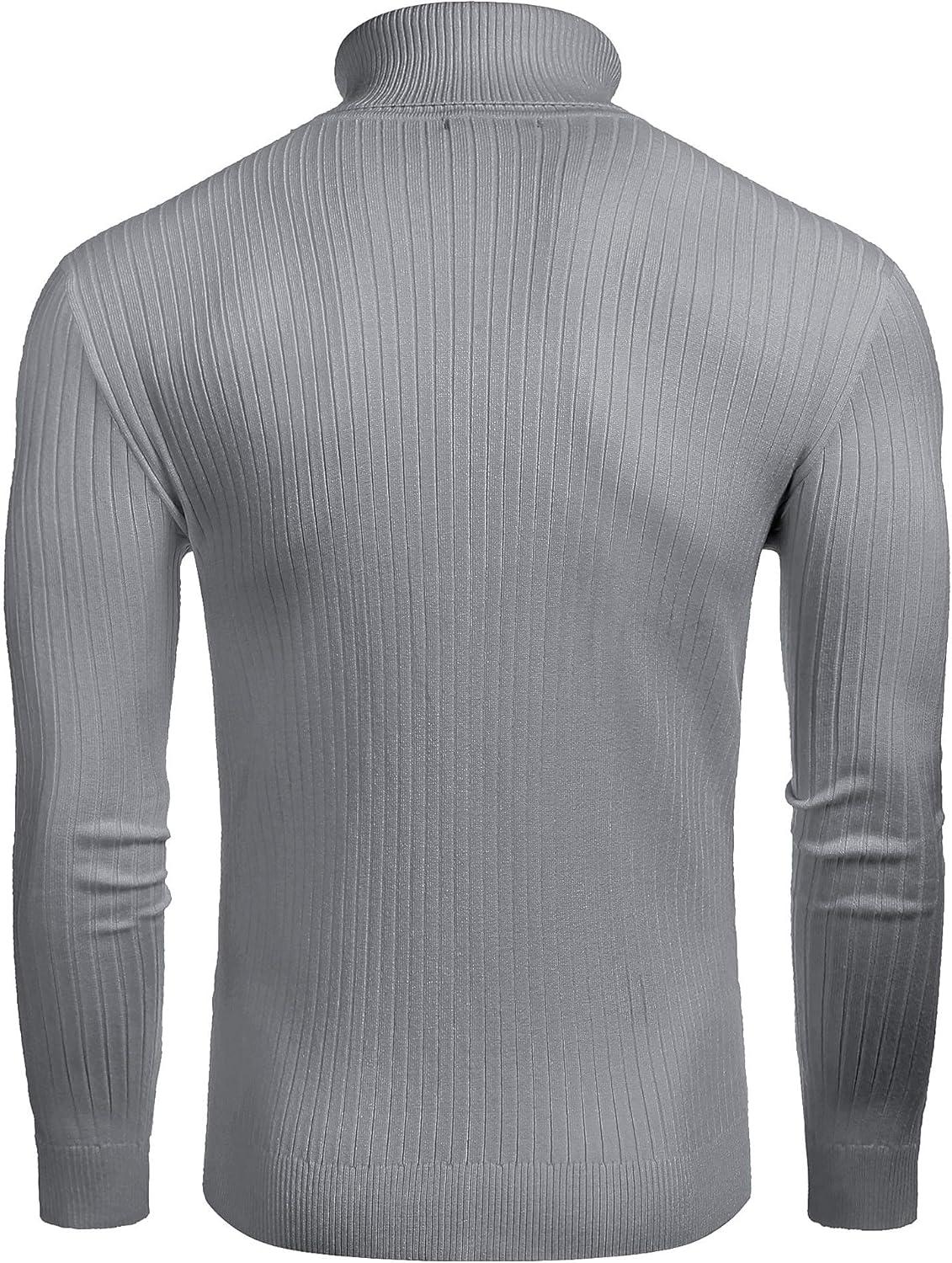 imageCOOFANDY Mens Slim Fit Turtleneck Sweater Casual Twist Patterned Pullover Knitted SweatersGrey