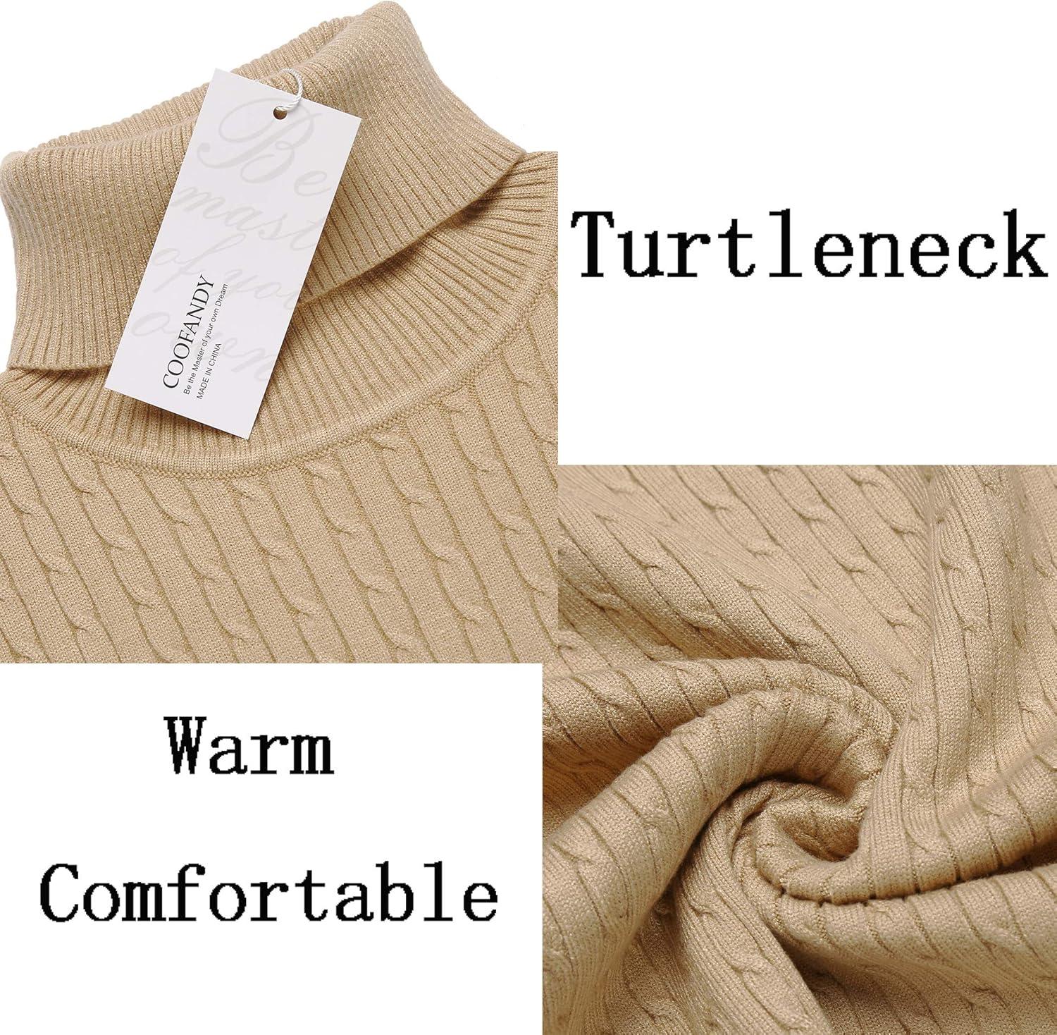 imageCOOFANDY Mens Slim Fit Turtleneck Sweater Casual Twist Patterned Pullover Knitted SweatersKhaki