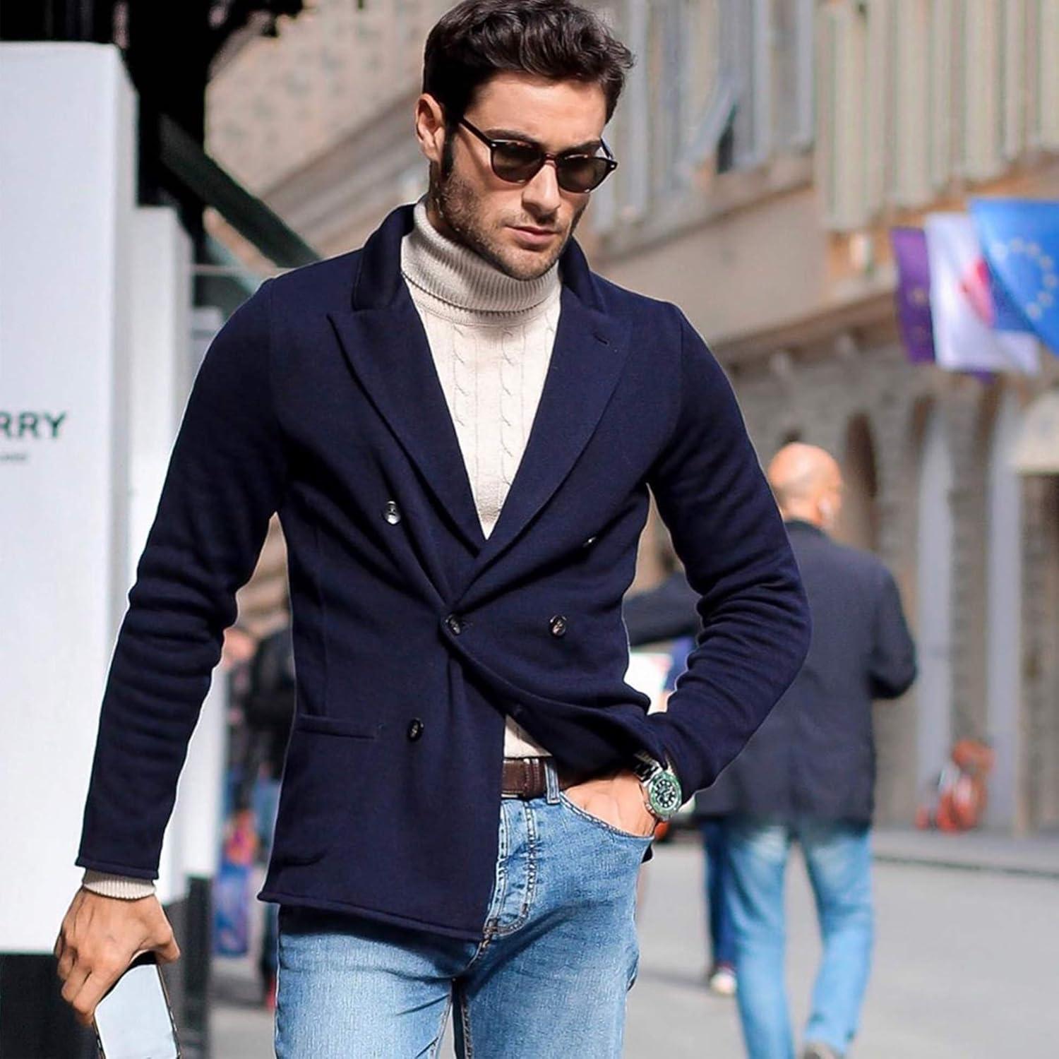 imageCOOFANDY Mens Slim Fit Turtleneck Sweater Casual Twist Patterned Pullover Knitted SweatersKhaki