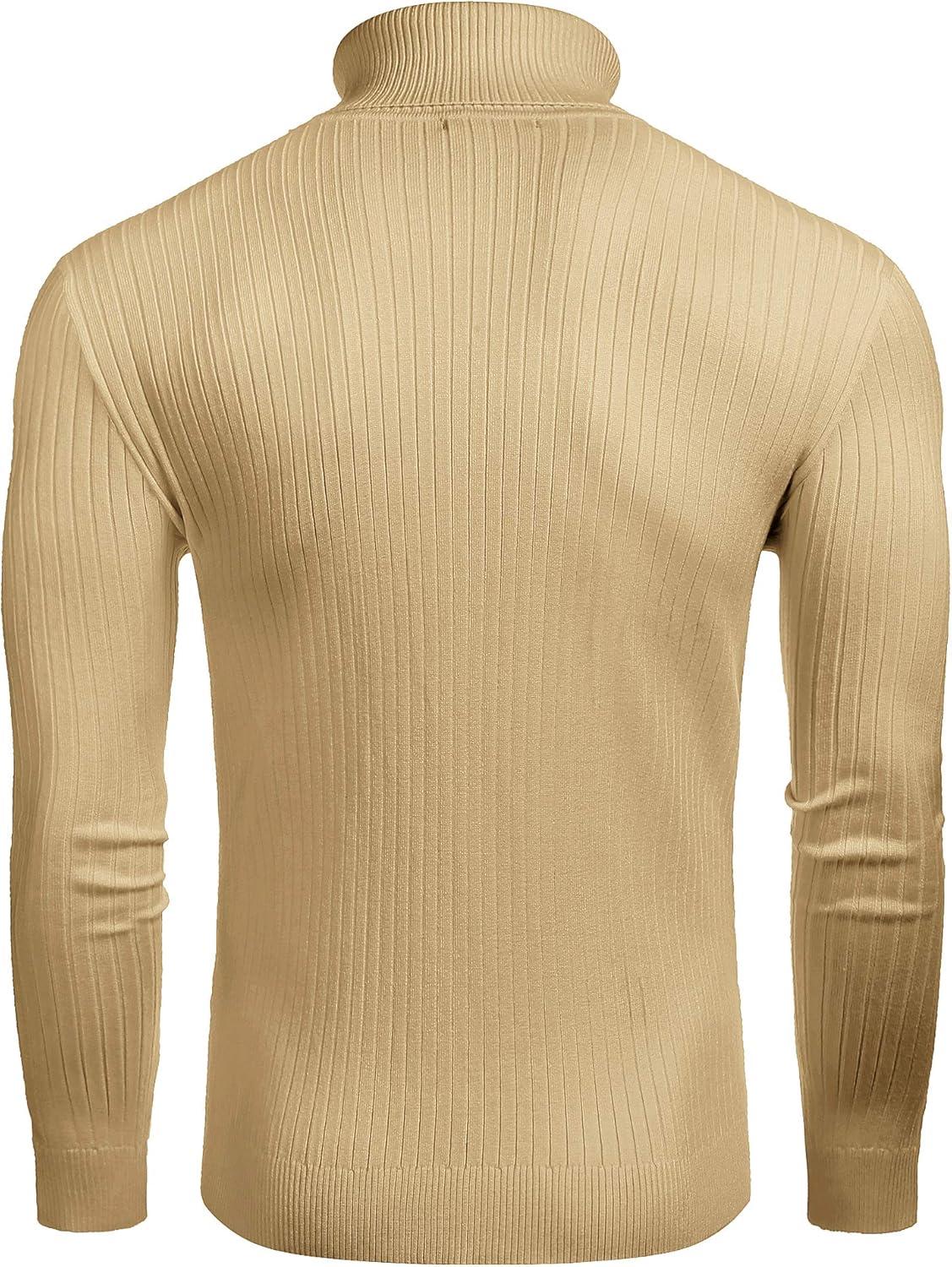 imageCOOFANDY Mens Slim Fit Turtleneck Sweater Casual Twist Patterned Pullover Knitted SweatersKhaki