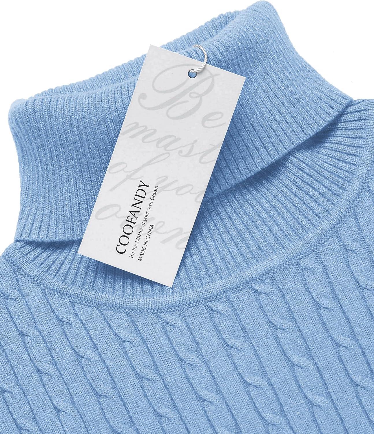 imageCOOFANDY Mens Slim Fit Turtleneck Sweater Casual Twist Patterned Pullover Knitted SweatersLight Blue