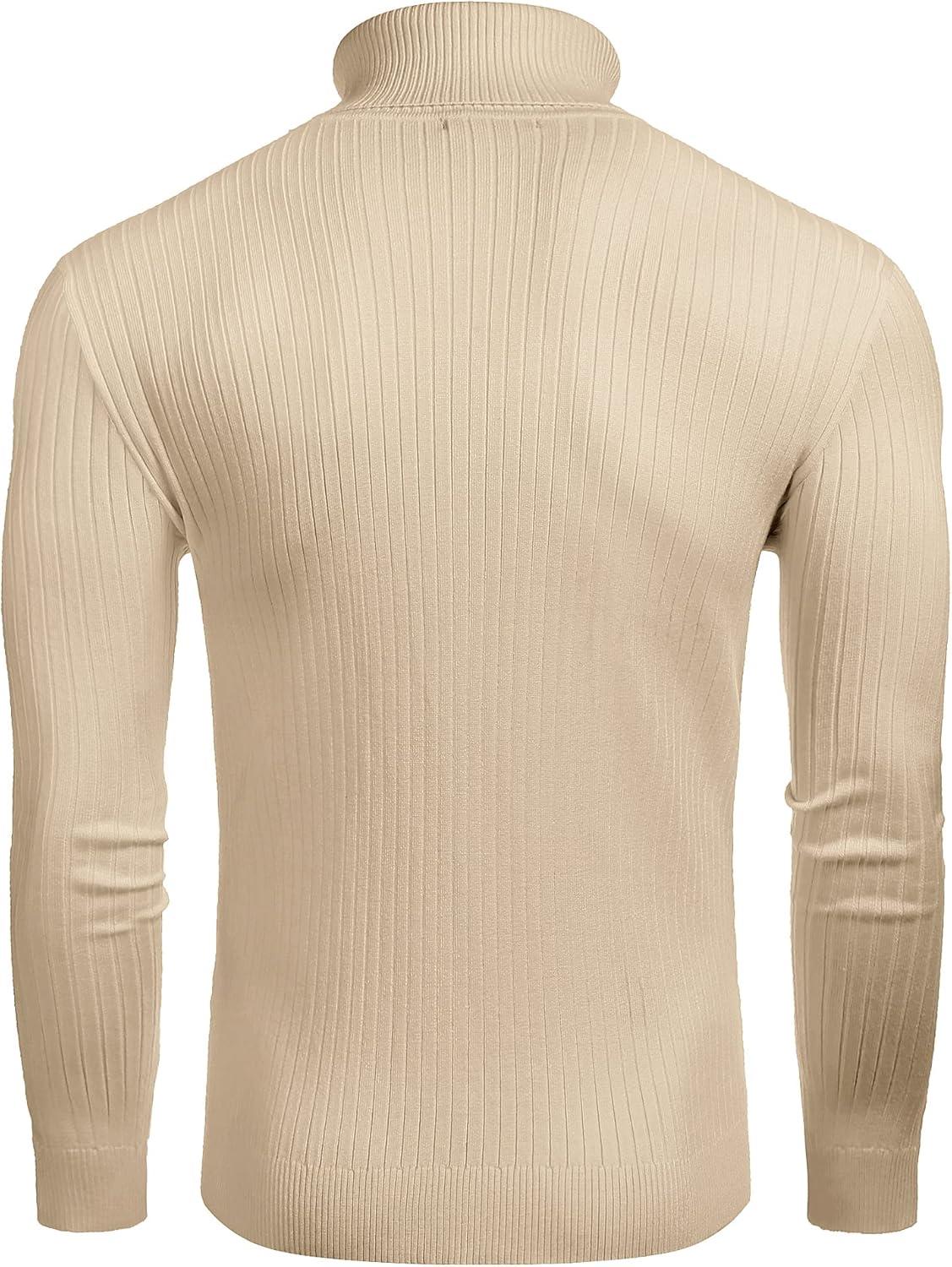 imageCOOFANDY Mens Slim Fit Turtleneck Sweater Casual Twist Patterned Pullover Knitted SweatersLight Khaki