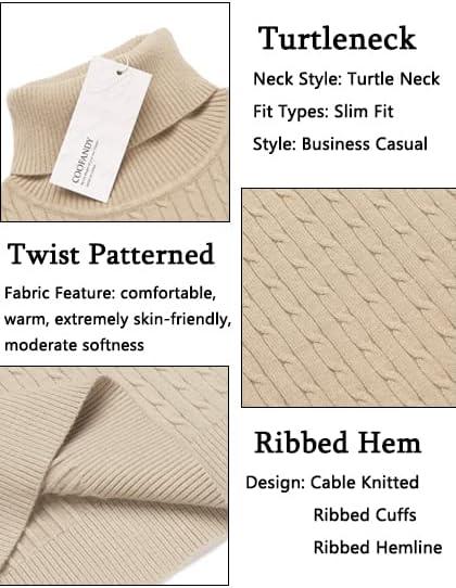 imageCOOFANDY Mens Slim Fit Turtleneck Sweater Casual Twist Patterned Pullover Knitted SweatersLight Khaki