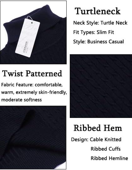 imageCOOFANDY Mens Slim Fit Turtleneck Sweater Casual Twist Patterned Pullover Knitted SweatersNavy Blue