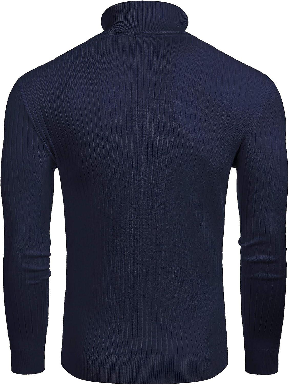 imageCOOFANDY Mens Slim Fit Turtleneck Sweater Casual Twist Patterned Pullover Knitted SweatersNavy Blue