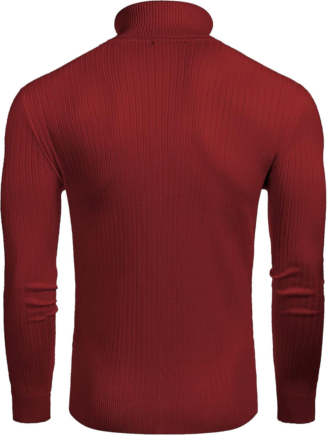 imageCOOFANDY Mens Slim Fit Turtleneck Sweater Casual Twist Patterned Pullover Knitted SweatersRed