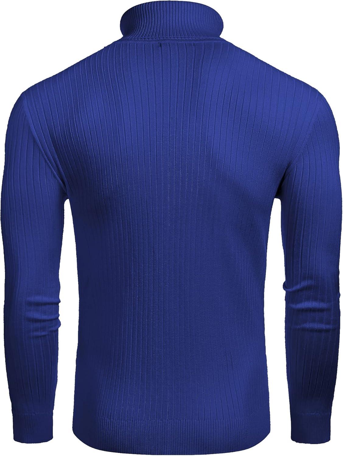 imageCOOFANDY Mens Slim Fit Turtleneck Sweater Casual Twist Patterned Pullover Knitted SweatersRoyal Blue